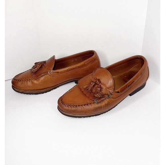 Allen Edmonds Nashua Loafers Dress Shoes Tassel Kiltie Brown Tan Leather Mens 11 - Picture 1 of 16
